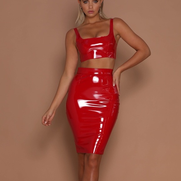 meshki red latex dress
